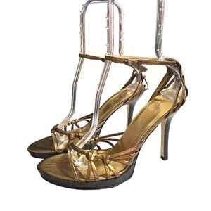 Gabrielle Rocha Bronze Woven Rope Ankle Strap Stiletto Heels Sz 10
